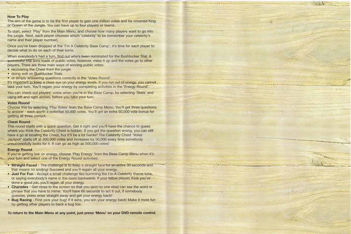 Inside Cover for I'm A Celebrity Get Me Out Of Here! (DVD Player)