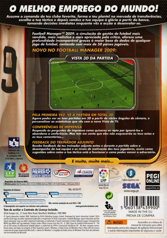 Back Cover for Worldwide Soccer Manager 2009 (Macintosh and Windows)