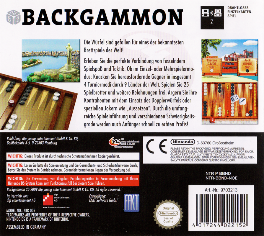 Back Cover for Backgammon (Nintendo DS)