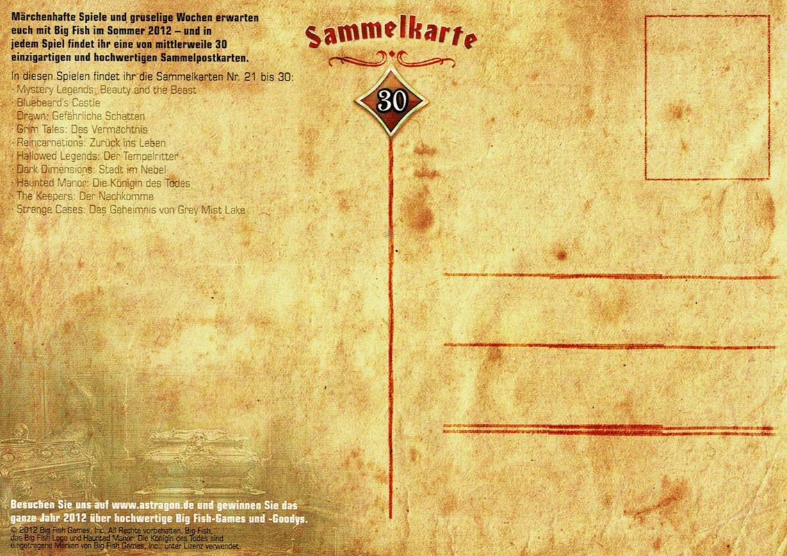 Extras for Haunted Manor: Queen of Death (Windows): Collector Card - Back