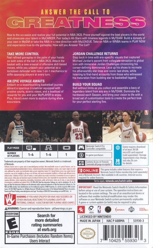 Back Cover for NBA 2K23 (Nintendo Switch)