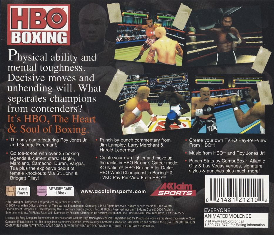 Back Cover for HBO Boxing (PlayStation)