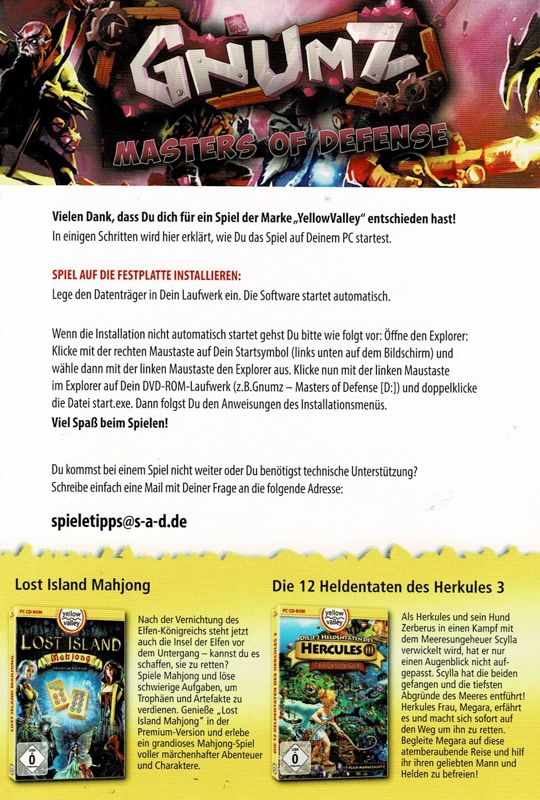 Manual for Gnumz: Masters of Defense (Windows) (Yellow Valley release)