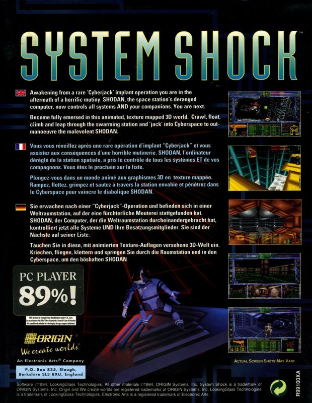 Back Cover for System Shock (DOS) (Different Disk artwork)