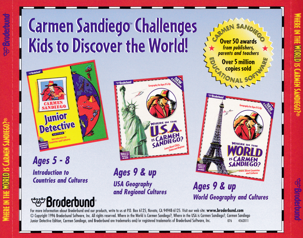 Other for Where in the World is Carmen Sandiego? (Macintosh and Windows and Windows 3.x): Jewel Case Back Label
