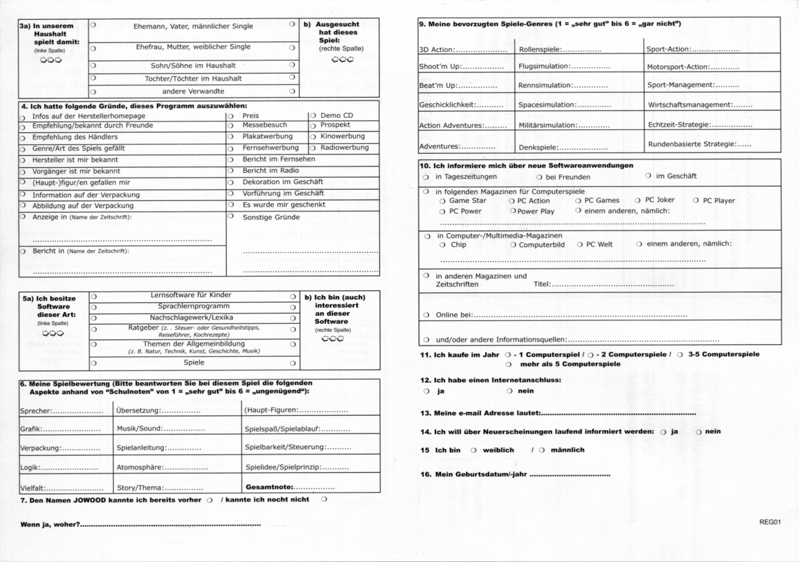 Extras for Star Trek: Starship Creator Warp II (Windows): Registration Card - Back