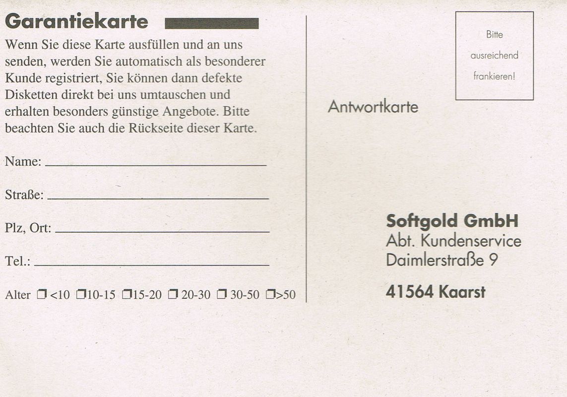 Extras for Great Naval Battles Vol. II: Guadalcanal 1942-43 (DOS) (German version): Registration Card - Back