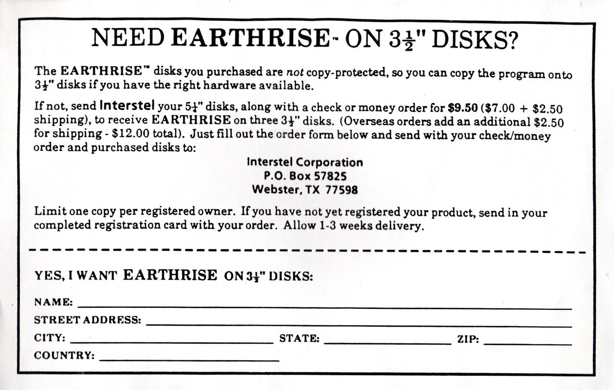 Advertisement for Earthrise (DOS)