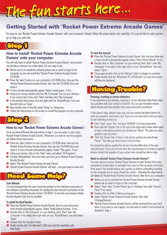 Inside Cover for Rocket Power: Extreme Arcade Games (Windows): Left