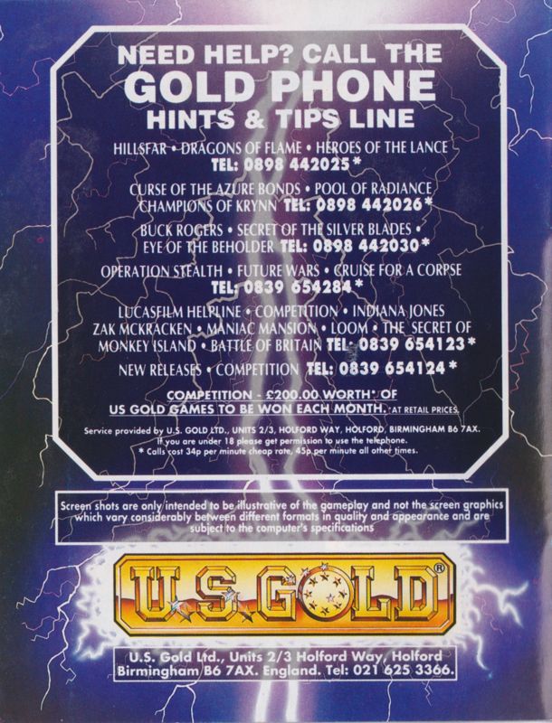 Advertisement for Cruise for a Corpse (Amiga): U.S. Gold Catalogue 1991/1992 - Back