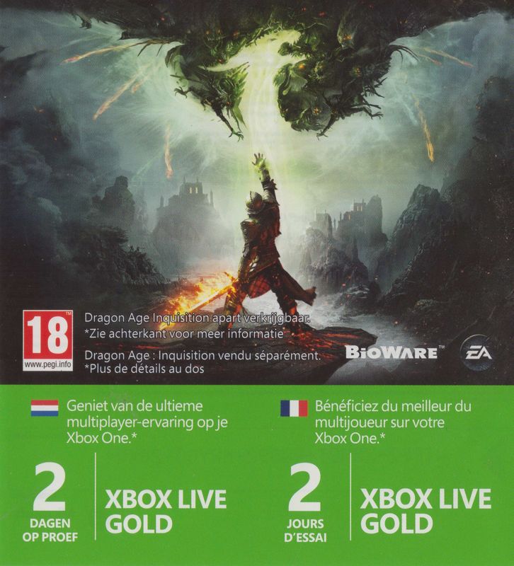 Other for Dragon Age: Inquisition (Xbox One): Xbox Live Gold trial (front)