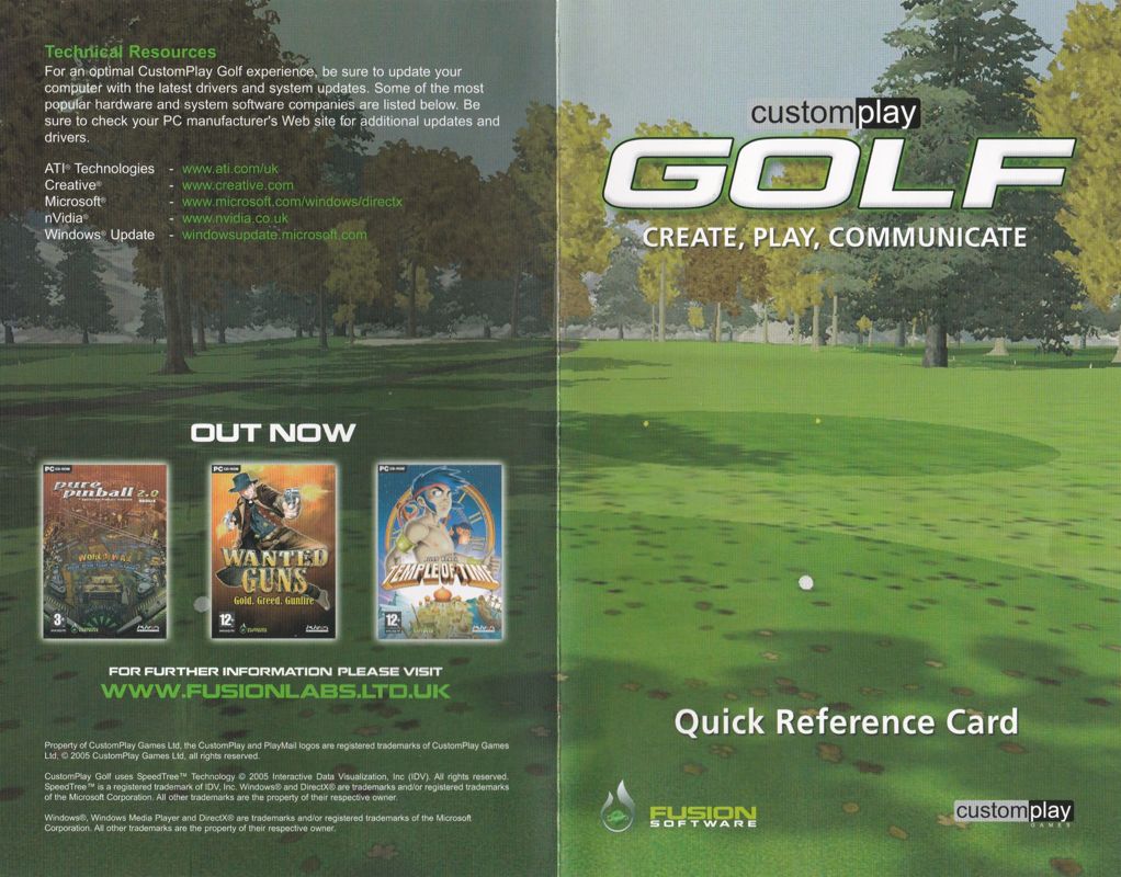 Reference Card for CustomPlay Golf (Windows): Front and Back panels