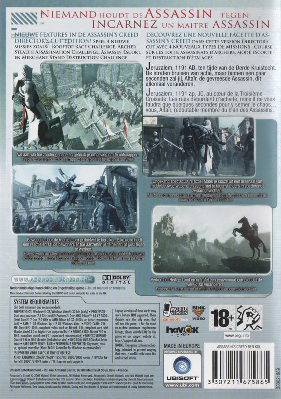 Back Cover for Assassin's Creed (Director's Cut Edition) (Windows) (Ubisoft Exclusive release)