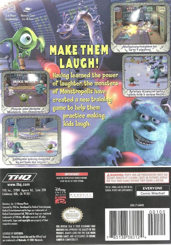 Back Cover for Disney•Pixar Monsters, Inc.: Scream Arena (GameCube)