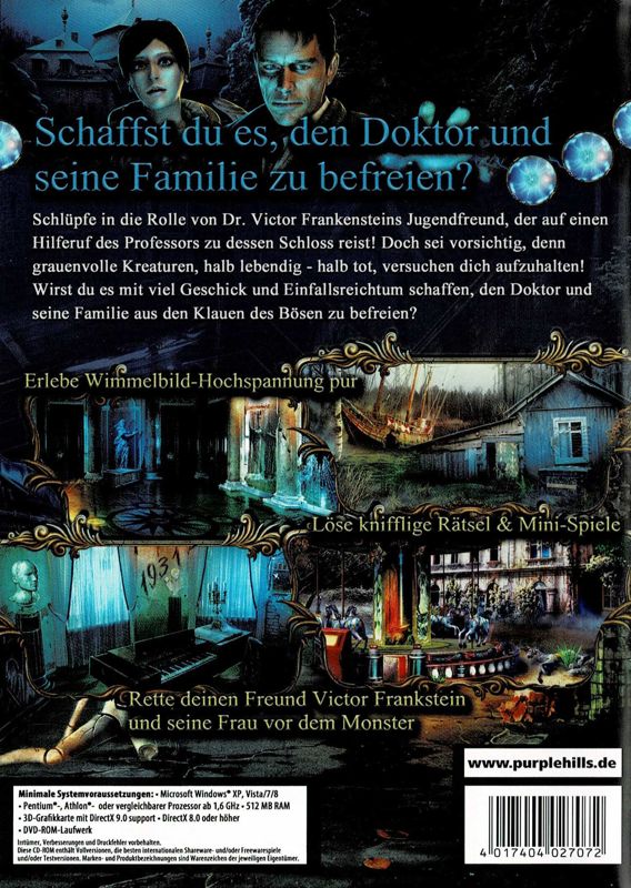 Back Cover for Frankenstein: Master of Death (Windows) (Purple Hills release)