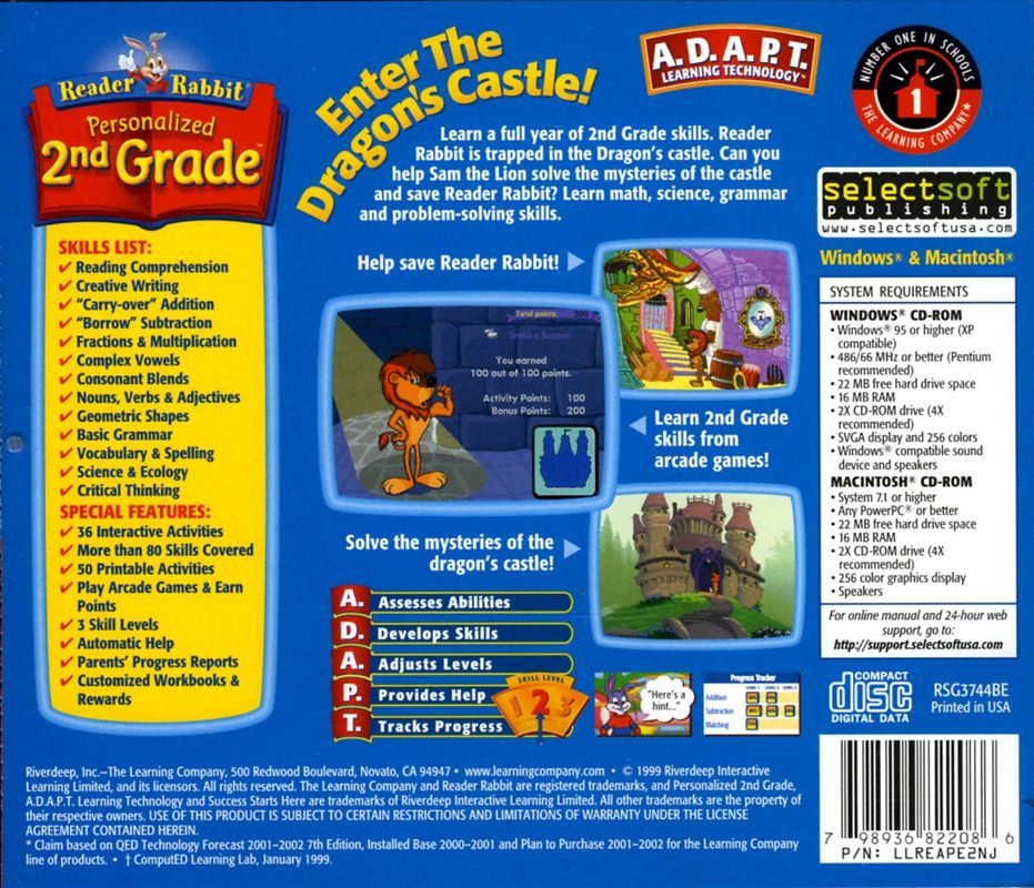 Back Cover for Reader Rabbit's 2nd Grade (Macintosh and Windows) (2002 Windows XP Re-Release)
