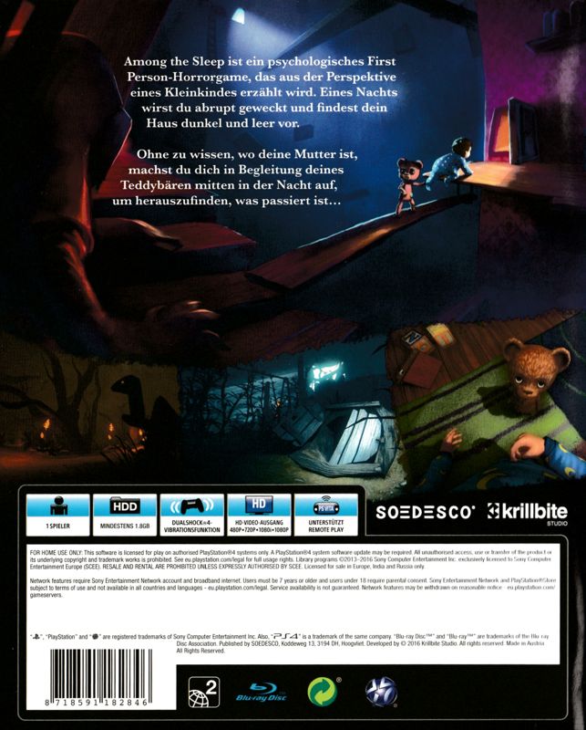Back Cover for Among the Sleep (PlayStation 4)