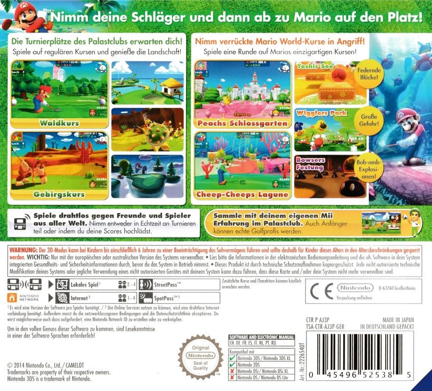 Back Cover for Mario Golf: World Tour (Nintendo 3DS)