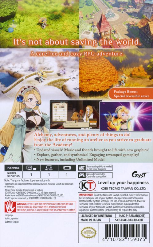 Back Cover for Atelier Marie Remake: The Alchemist of Salburg (Nintendo Switch)
