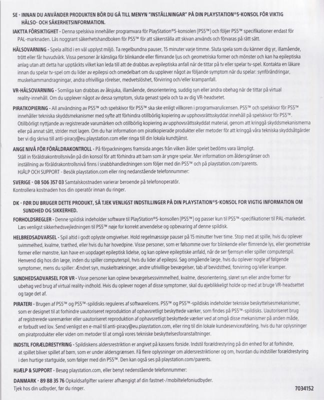 Extras for Uncharted: Digital Bundle (PlayStation 5): Health and Safety Precautions leaflet (Sweden/Denmark)