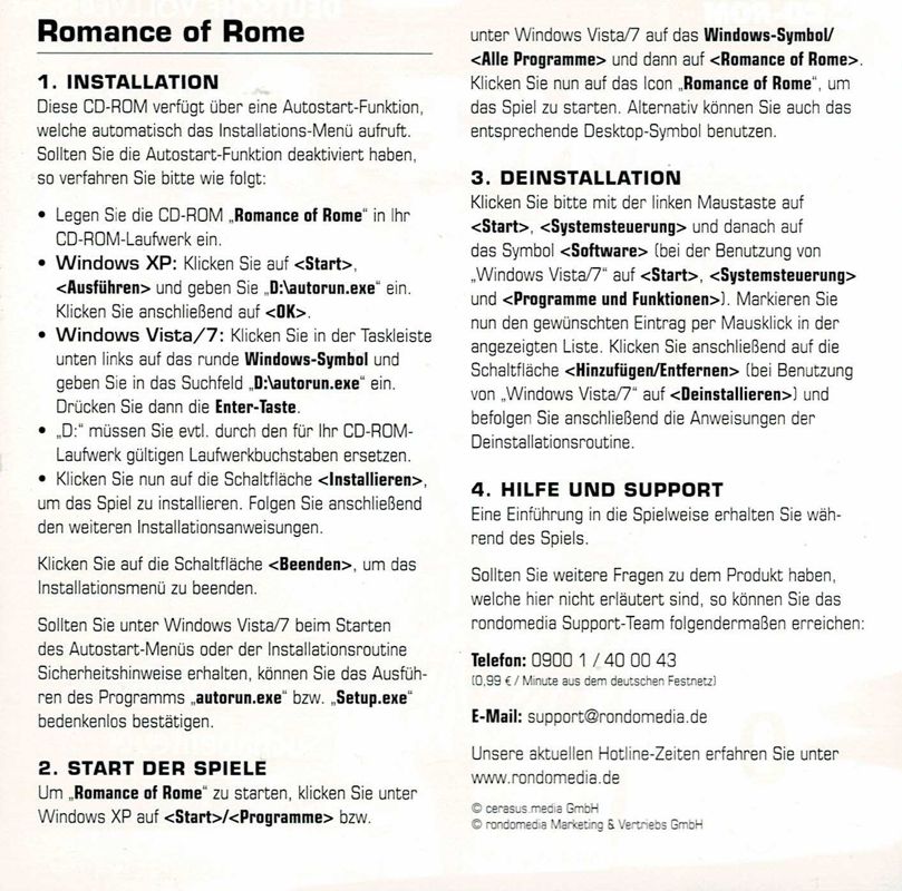 Inside Cover for Romance of Rome (Windows) (Software Pyramide release): Left Inlay
