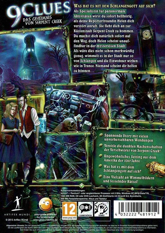 Back Cover for 9 Clues: The Secret of Serpent Creek (Windows) (play+smile release)