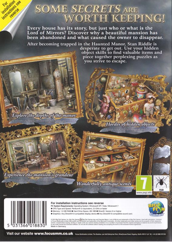 Back Cover for Haunted Manor: Lord of Mirrors (Windows) (Focus Essentials release)