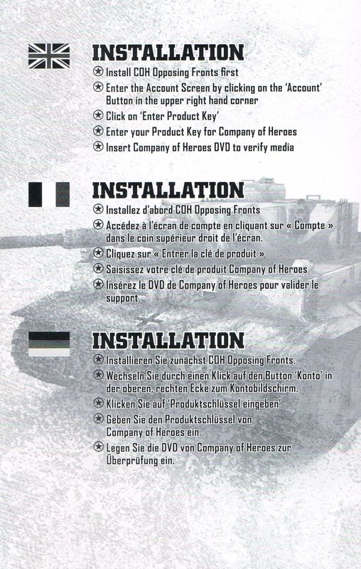 Extras for Company of Heroes: Gold Edition (Windows): Install Instructions - Front