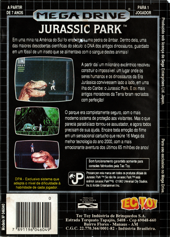 Back Cover for Jurassic Park (Genesis)