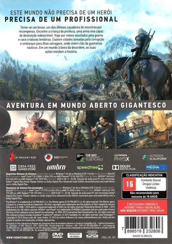 Back Cover for The Witcher 3: Wild Hunt (Windows)