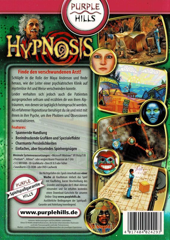 Back Cover for Hypnosis (Windows) (Purple Hills release)