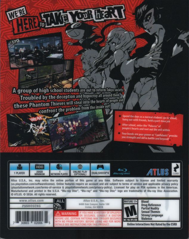 Back Cover for Persona 5 (PlayStation 4)