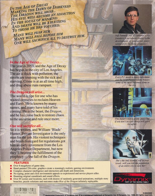 Back Cover for Rise of the Dragon (Amiga)