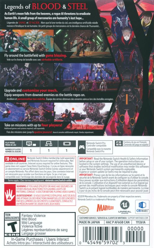 Back Cover for Daemon X Machina (Nintendo Switch)