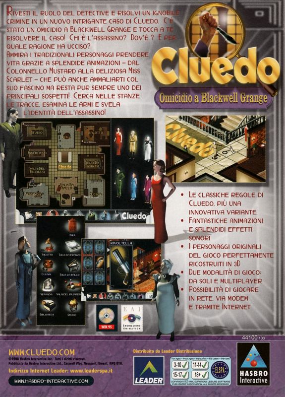 Back Cover for Clue: Murder at Boddy Mansion (Windows)