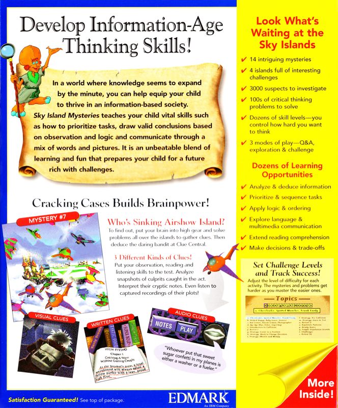 Back Cover for Thinkin' Things: Sky Island Mysteries (Macintosh and Windows and Windows 3.x)
