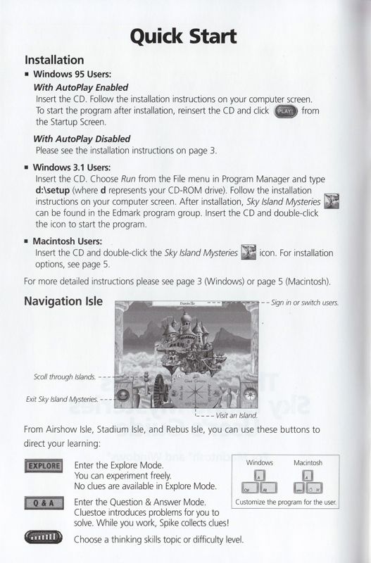 Manual for Thinkin' Things: Sky Island Mysteries (Macintosh and Windows and Windows 3.x): Quick Start