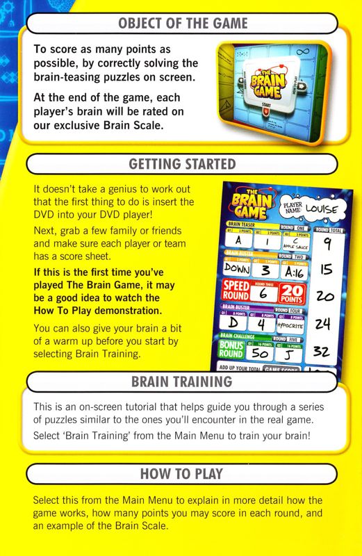 Manual for The Brain Game (DVD Player) (Box with keep case inside): Inside - Left