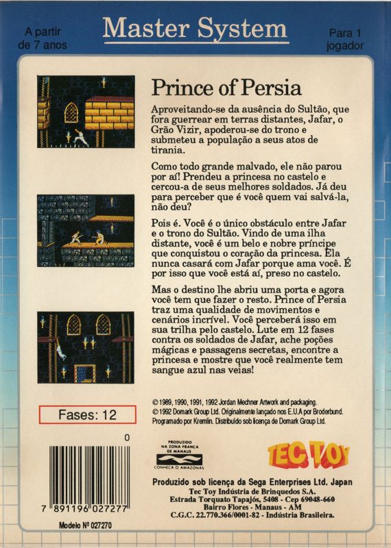Back Cover for Prince of Persia (SEGA Master System)