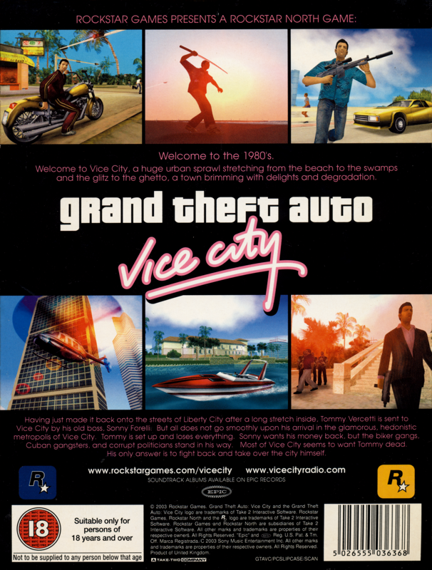 Back Cover for Grand Theft Auto: Vice City (Windows)
