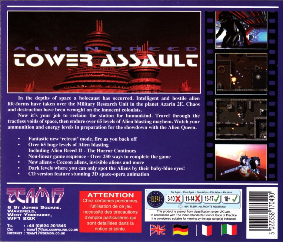 Other for Alien Breed: Tower Assault (DOS): Jewel Case - Back