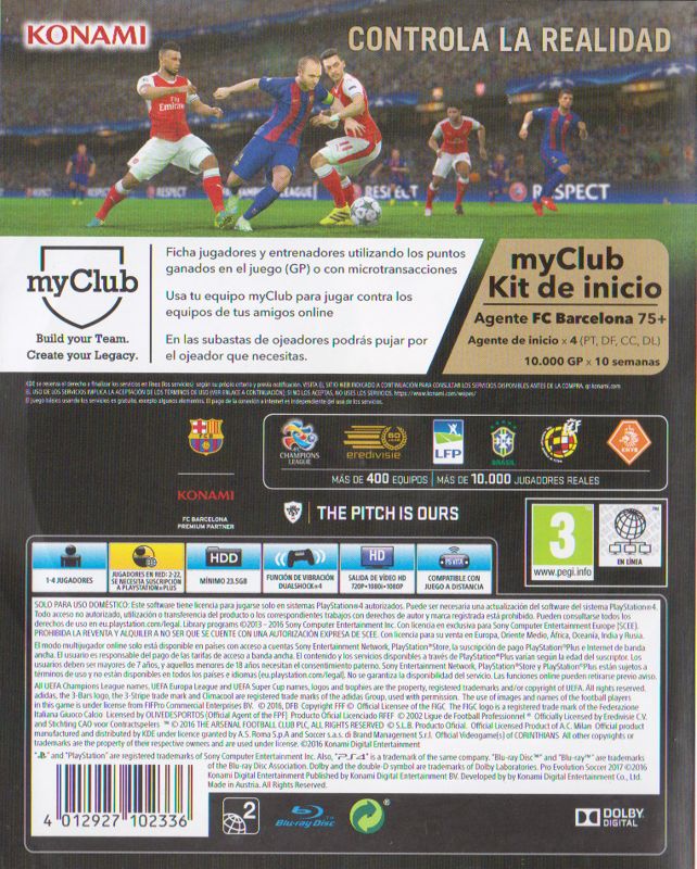 Back Cover for PES 2017: Pro Evolution Soccer (PlayStation 4)