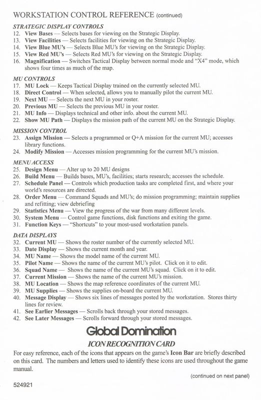 Reference Card for The Definitive Wargame Collection (DOS): Back