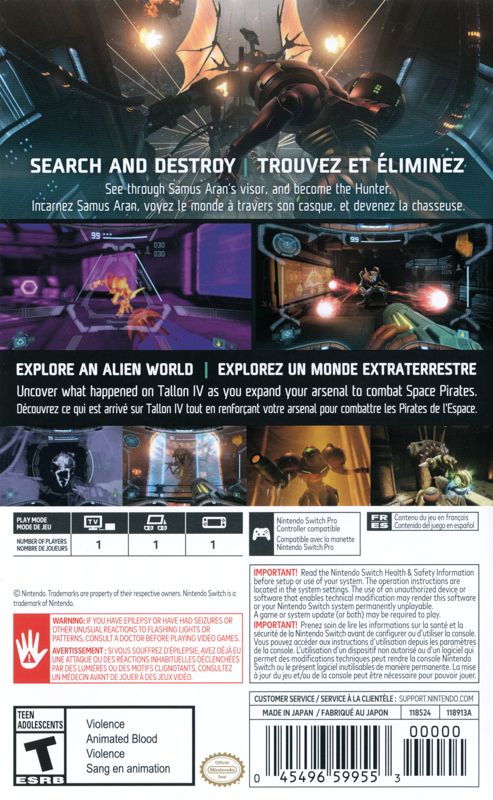 Back Cover for Metroid Prime: Remastered (Nintendo Switch)