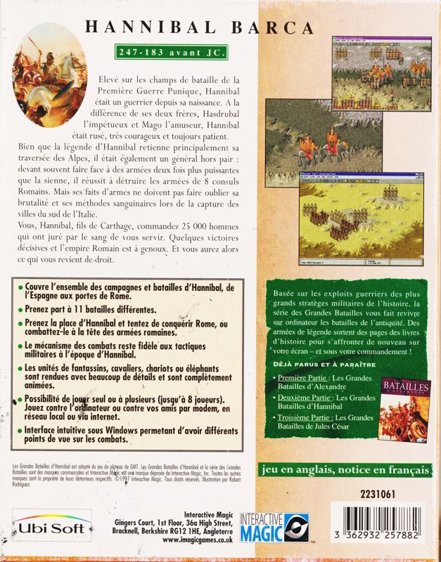 Back Cover for The Great Battles of Hannibal (Windows)