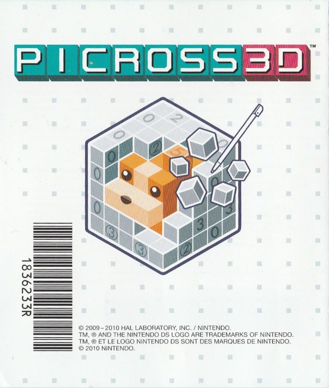 Extras for Picross 3D (Nintendo DS): Club Nintendo PIN - Back