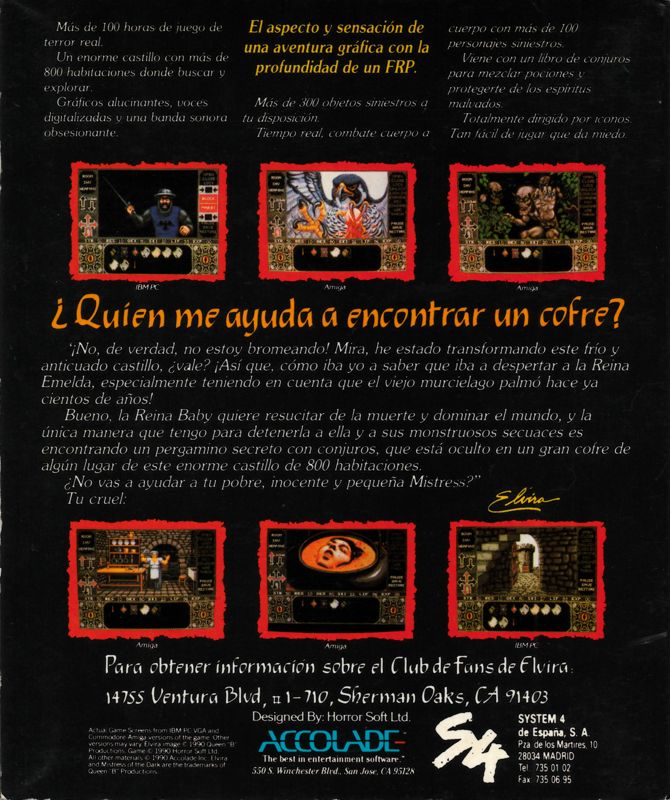 Back Cover for Elvira (DOS) (Second release with manual and spellbook combined)