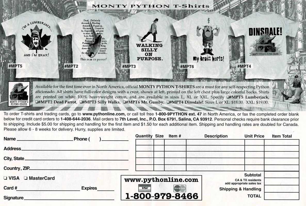 Advertisement for Monty Python & the Quest for the Holy Grail (Windows and Windows 3.x) (Special Signature Edition): T-Shirts - Front