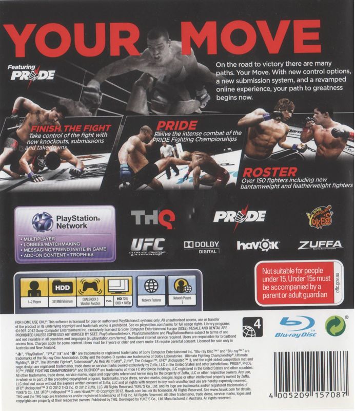UFC Undisputed 3 cover or packaging material - MobyGames