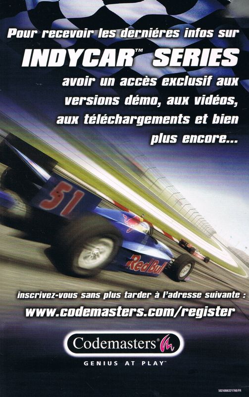 Advertisement for IndyCar Series (PlayStation 2): Back